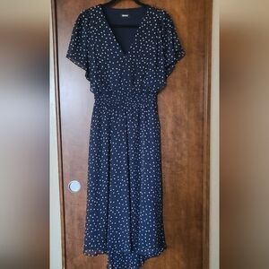 DKNY Navy Midi Dress with White Polka Dots